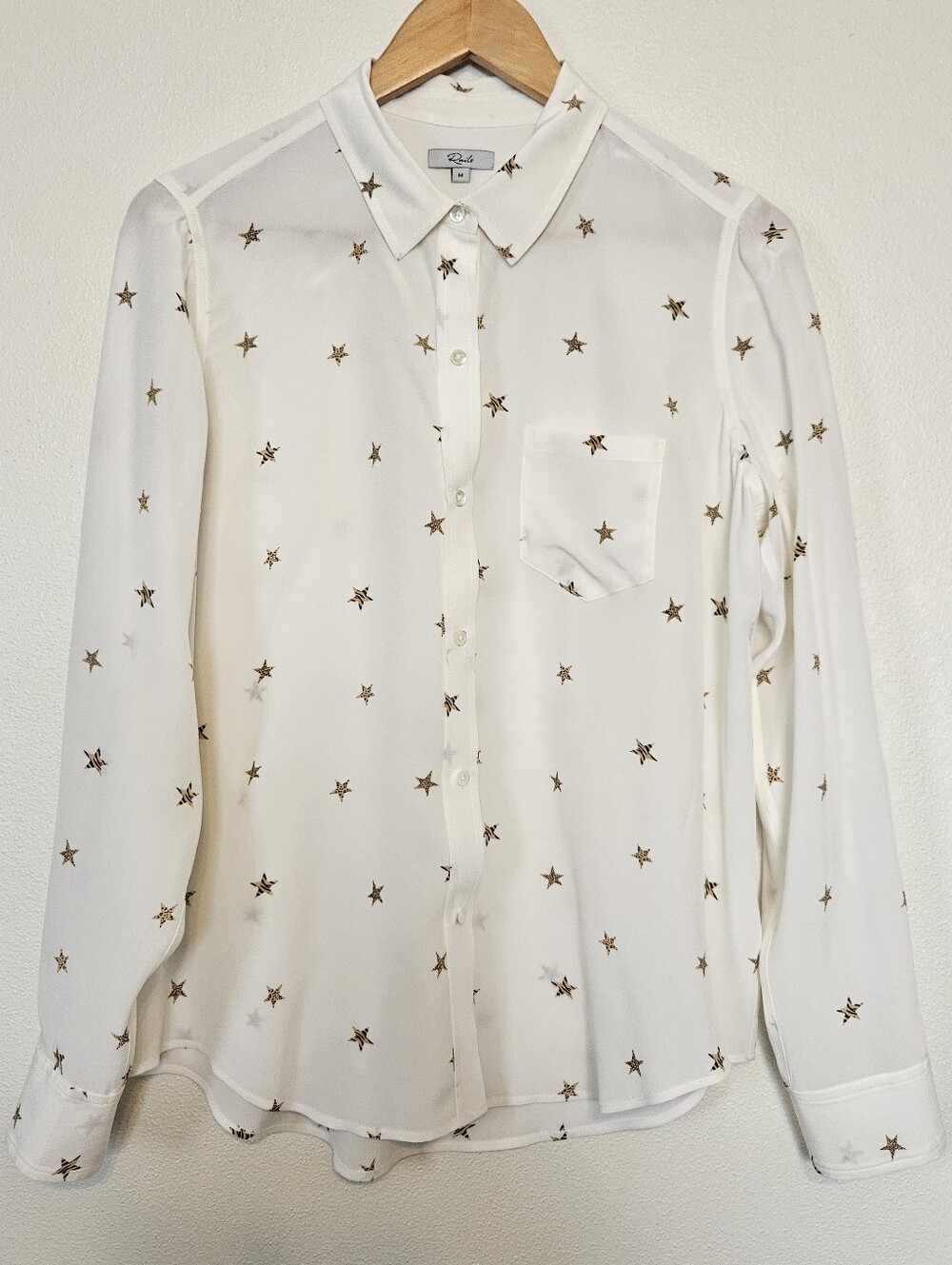 RAILS 100% Silk Ivory Animal Print Stars Blouse